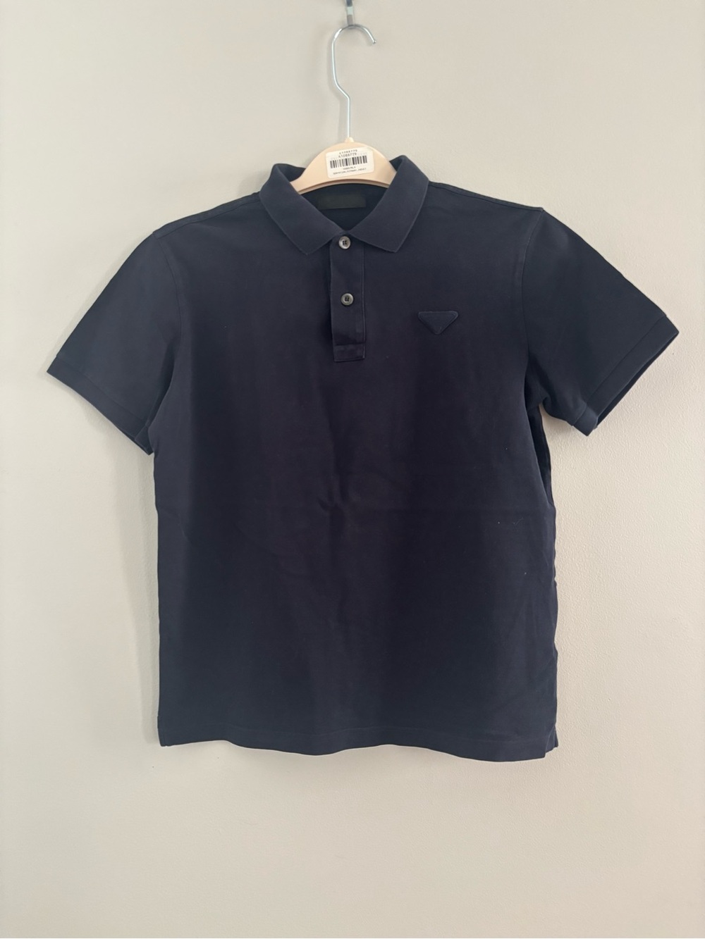 Prada Men's Navy Blue Triangle Logo Polo